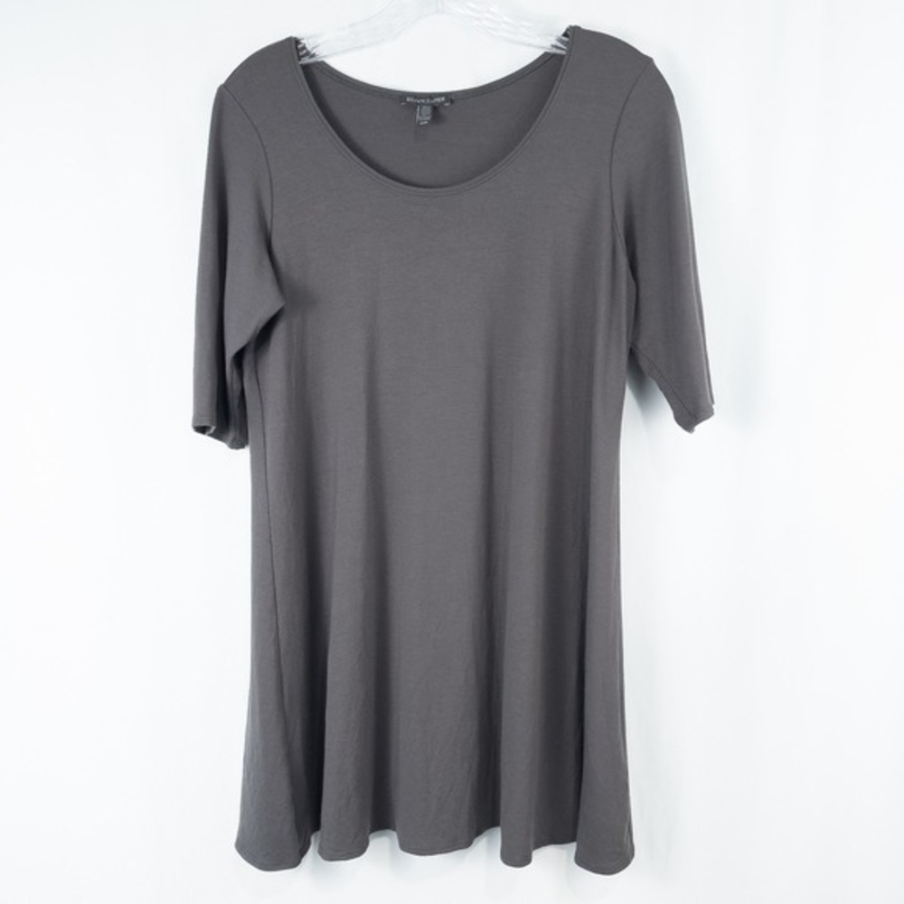 Eileen Fisher Scoop Neck Tunic Top Gray Size Medium Viscose Half Sleeve Stretch